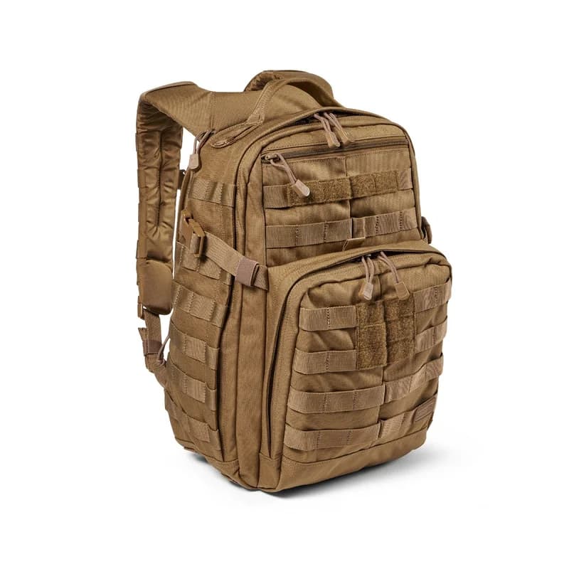 5.11 Tactical RUSH 12 2.0 backpack three-quarter view in coyote
