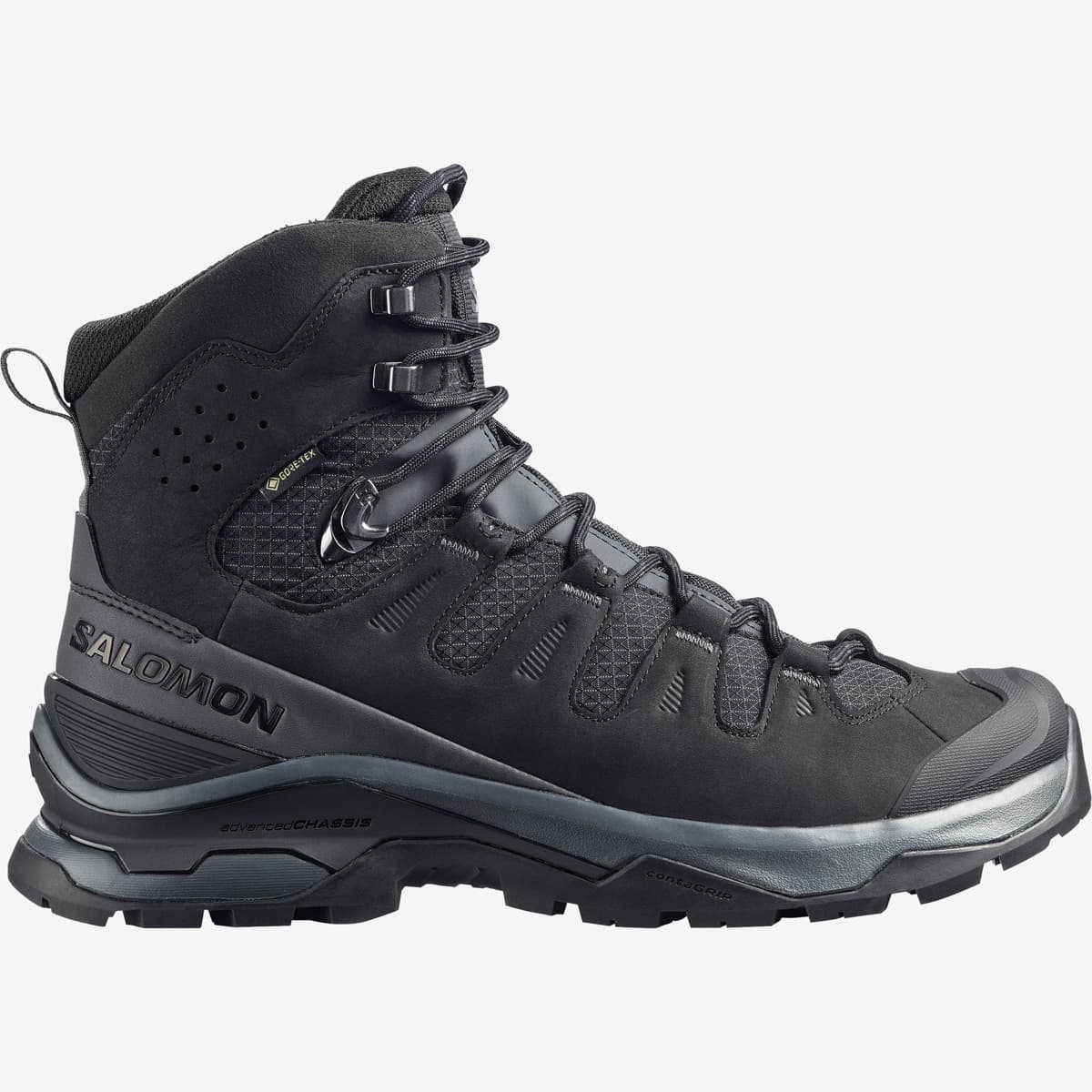 Salomon Quest 5 GORE-TEX hiking boot, Asphalt and Black, lateral side view