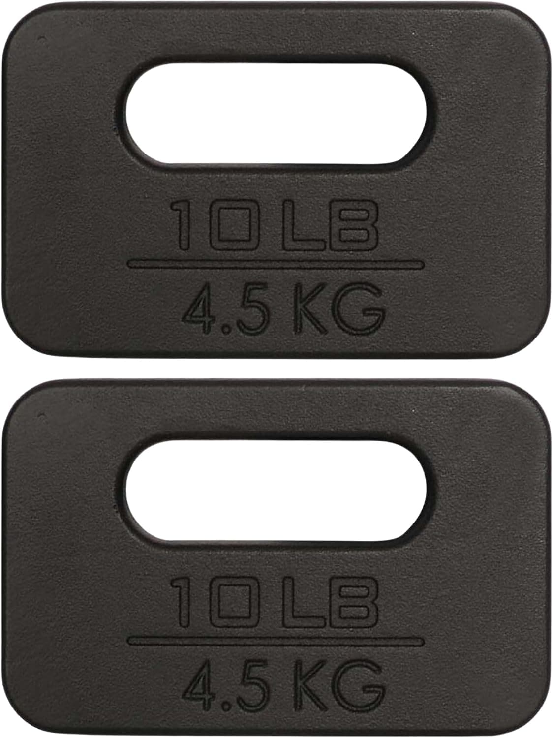 Two Yes4All 10 lb cast iron rucking weights, front view