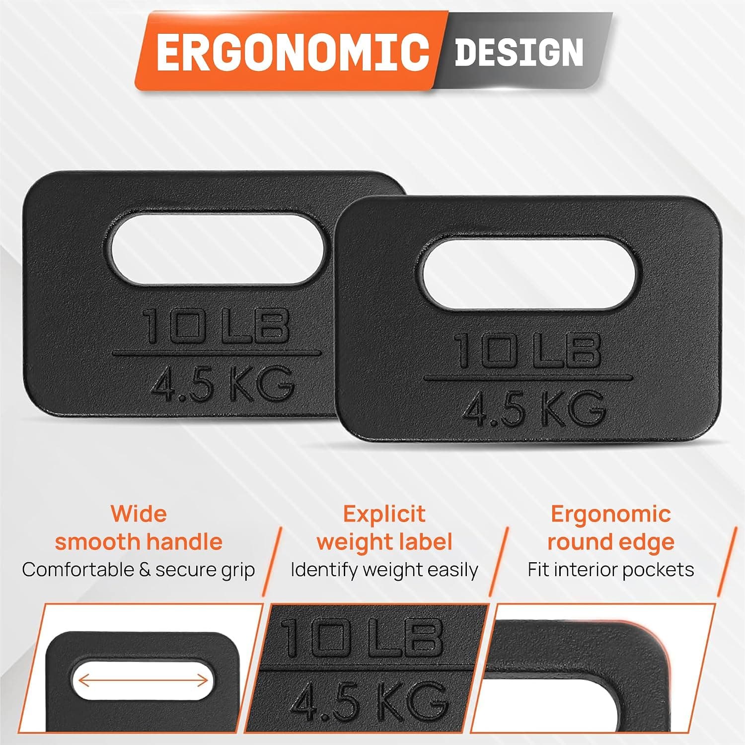 Yes4All 10 lb rucking weight pair, ergonomic handle and rounded edges