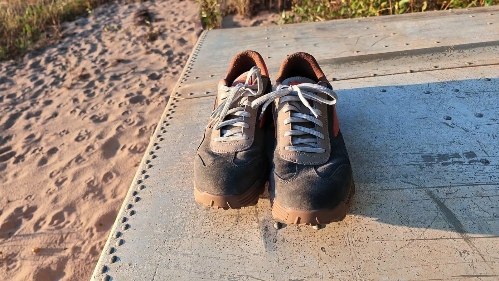 The Mackall 45s from above on a sunlit bench, showing the padded collars and inserts