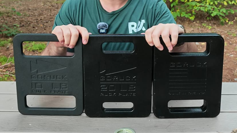 My Standard plate lineup: 10 lb at left, 20 lb in the center, and the reverse face of my 30 lb plate at right.