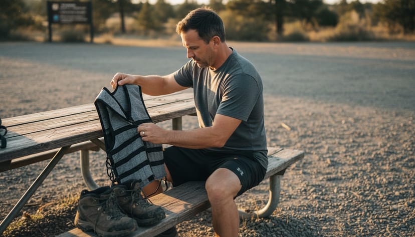 Close up of Hyperwear vest weight channels and lacing