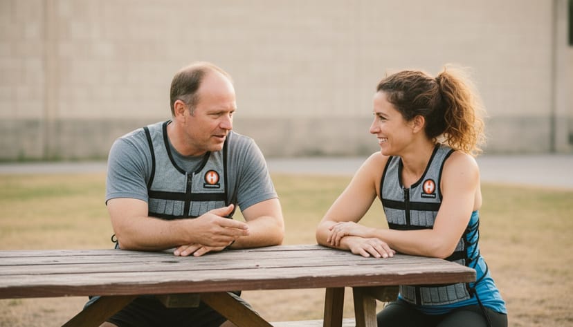 Woman doing box jumps wearing Hyperwear Hyper Vest PRO in CrossFit gym