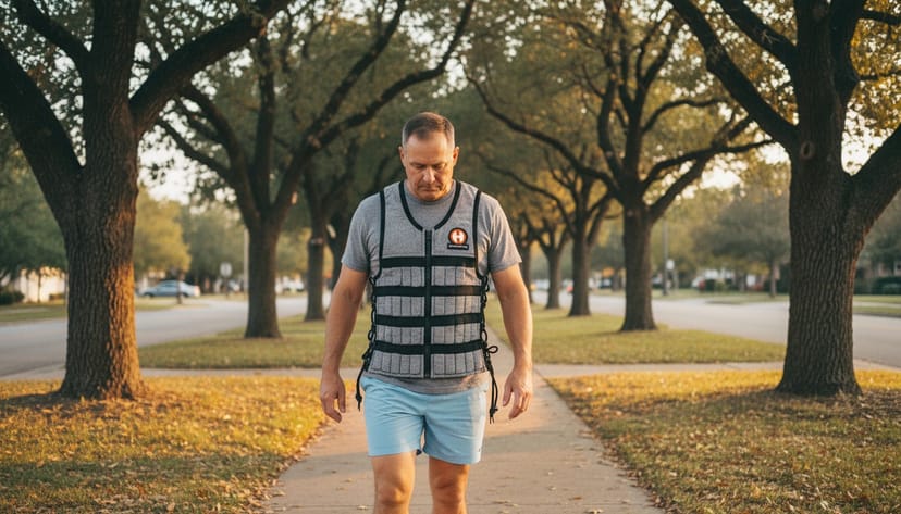 Runner wearing Hyperwear vest on autumn trail