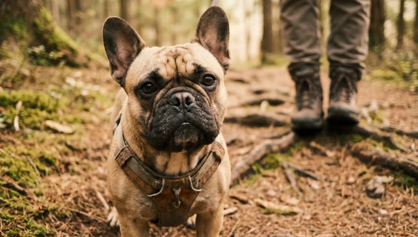 French Bulldog on a trail - brachycephalic breeds are not suited for rucking