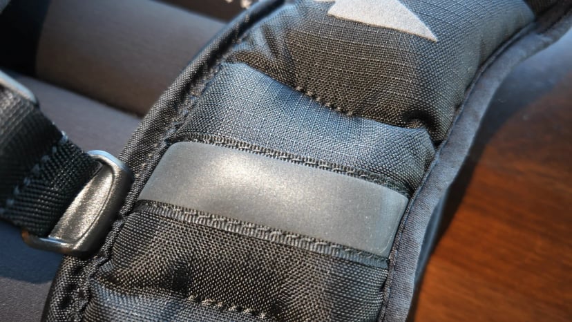 Close view of the reflective strip and hardware on my black Spy Ruck