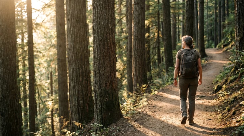 Forest trail path surrounded by lush green trees