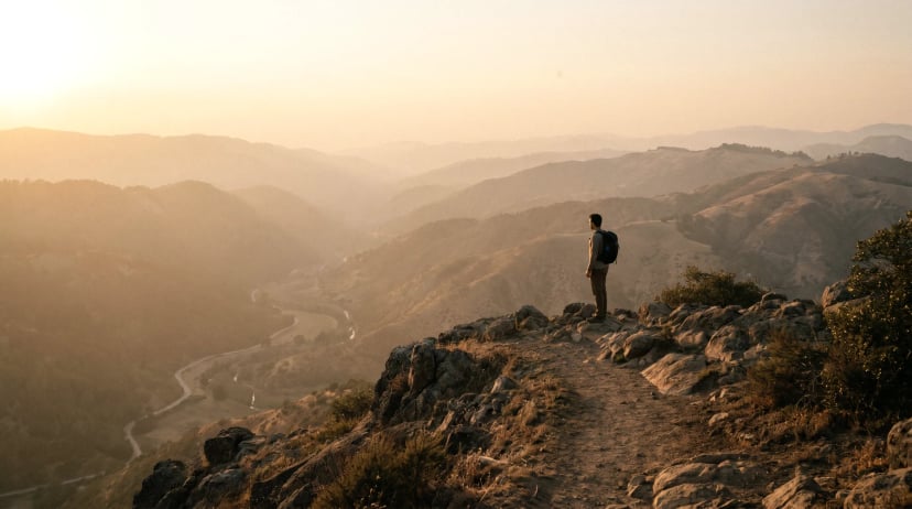 Mountain summit with sweeping landscape view