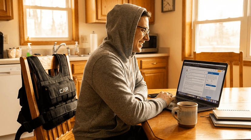 Man doing pushups wearing CAP Barbell weighted vest in backyard