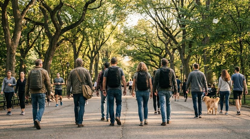 Aerial view of ruck group in urban park