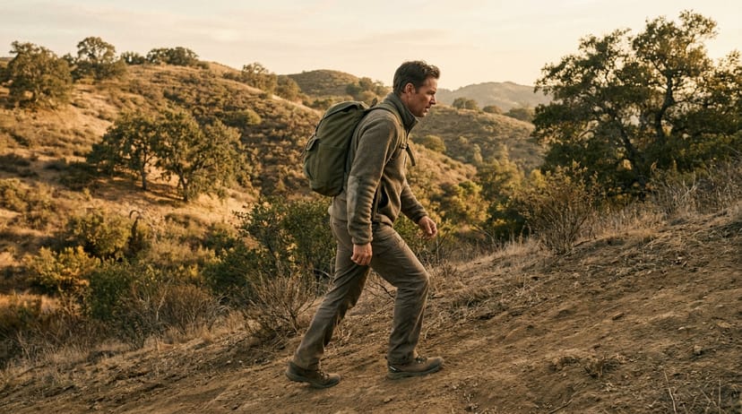 A rucker climbing uphill with good form - a slight lean into the hill from the ankles and a short controlled stride