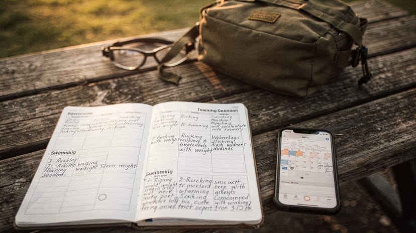 A weekly schedule combining rucking and swimming