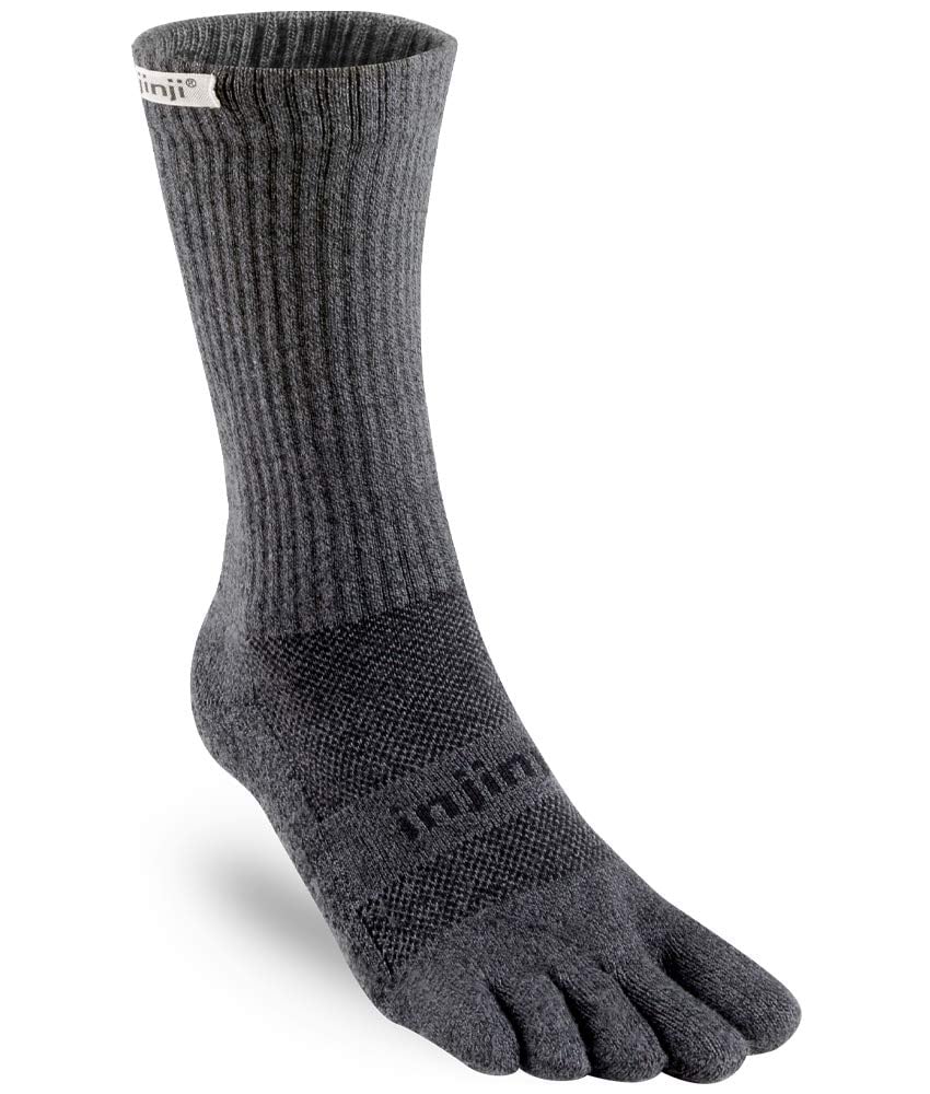 Injinji Trail Midweight Crew toe socks in granite