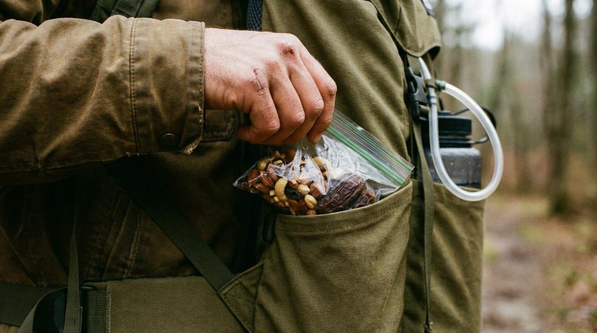 Portable rucking snacks and hydration setup