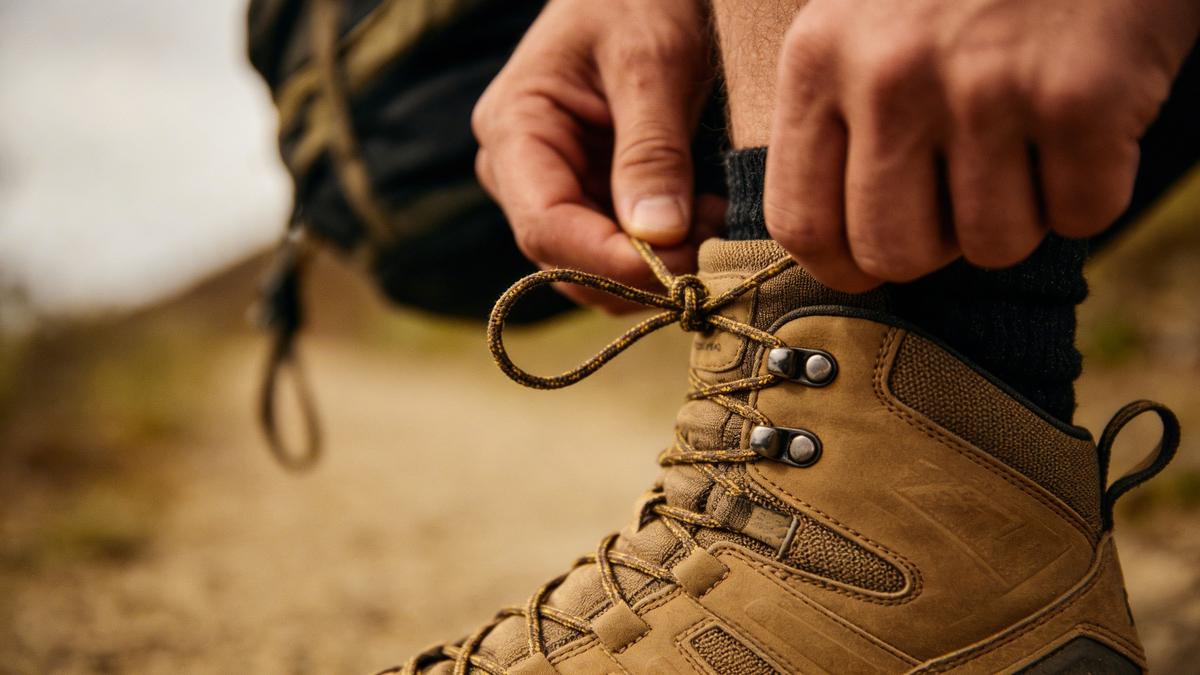 Foot in hiking boot showing heel lock