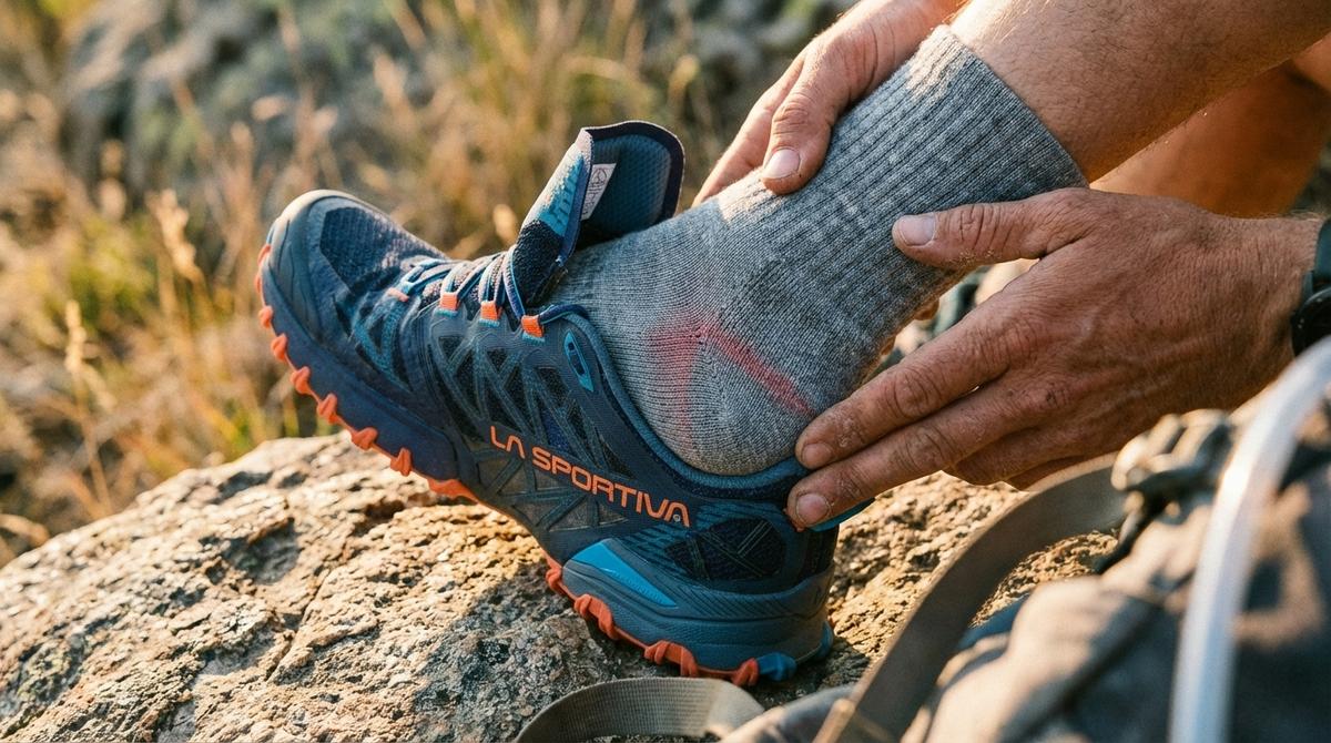 Foot in hiking boot during ruck march