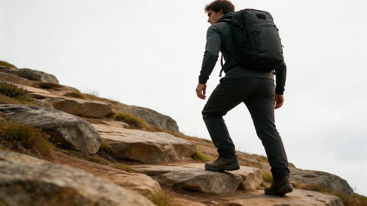 Rucking downhill on a trail with careful foot placement